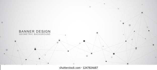 Geometric abstract background with connected dots and lines. Molecular structure and communication concept. Digital technology background and network connection