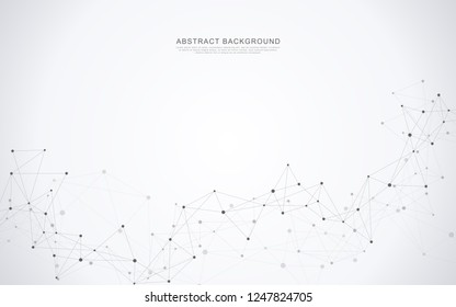 Geometrischer abstrakter Hintergrund mit verbundenen Punkten und Linien. Molekulare Struktur und Kommunikationskonzept. Digitale Technologie, Hintergrund und Netzwerkverbindung