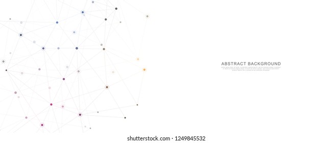 Geometric abstract background with connected dots and lines. Molecular structure and communication concept. Digital technology background and network connection