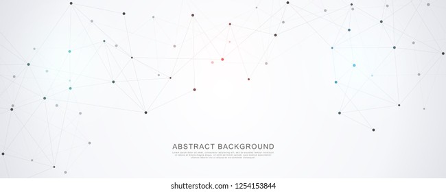 Geometric abstract background with connected dots and lines. Molecular structure and communication concept. Digital technology background and network connection