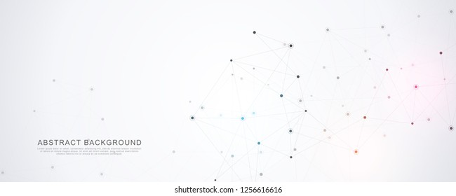 Geometric abstract background with connected dots and lines. Molecular structure and communication concept. Digital technology background and network connection