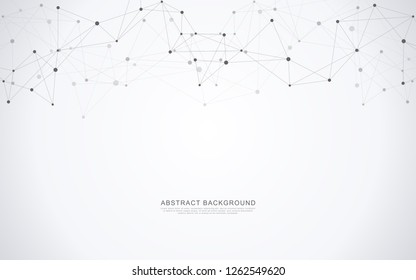 Geometric abstract background with connected dots and lines. Molecular structure and communication concept. Digital technology background and network connection