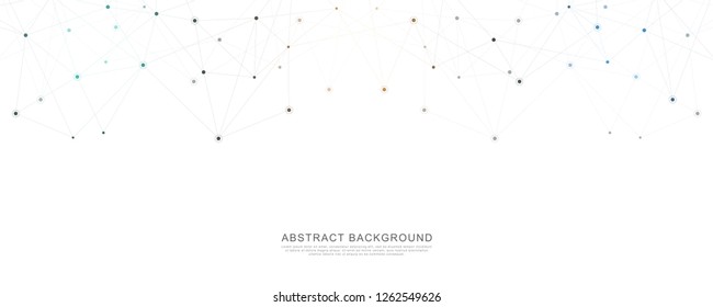 Geometric abstract background with connected dots and lines. Molecular structure and communication concept. Digital technology background and network connection
