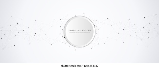 Geometric abstract background with connected dots and lines. Molecular structure and communication concept. Digital technology background and network connection