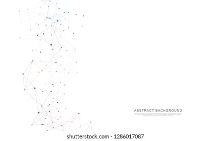 Geometric abstract background with connected dots and lines. Molecular structure and communication concept. Digital technology background and network connection