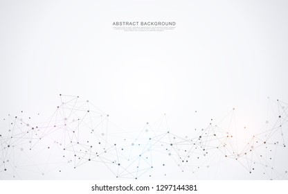 Geometric abstract background with connected dots and lines. Molecular structure and communication concept. Digital technology background and network connection