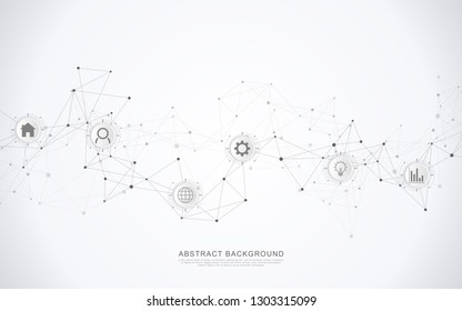 Geometrischer abstrakter Hintergrund mit verbundenen Punkten und Linien. Globales Netzkonzept und Kommunikationstechnologie