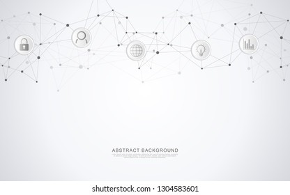 Geometric abstract background with connected dots and lines. Global network concept and communication technology