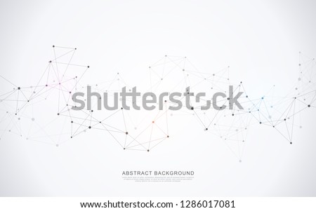 Geometric abstract background with connected dots and lines. Molecular structure and communication concept. Digital technology background and network connection