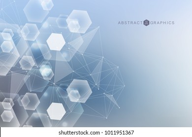 Geometric abstract background with connected line and dots. Structure molecule and communication. Big Data Visualization. Medical, technology, science background. Vector illustration