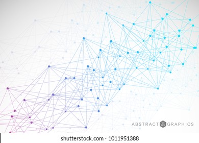 Geometric abstract background with connected line and dots. Structure molecule and communication. Big Data Visualization. Medical, technology, science background. Vector illustration