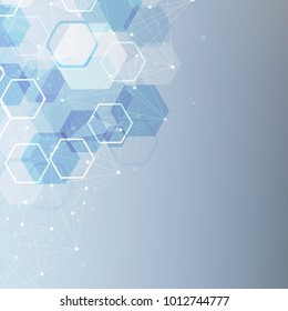 Fondo geométrico abstracto con líneas y puntos conectados. Estructura molécula y comunicación. Visualización de grandes datos. Antecedentes médicos, tecnológicos, científicos. Ilustración del vector