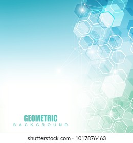 Geometric abstract background with connected line and dots. Structure molecule and communication. Big Data Visualization. Medical, technology, science background. Vector illustration