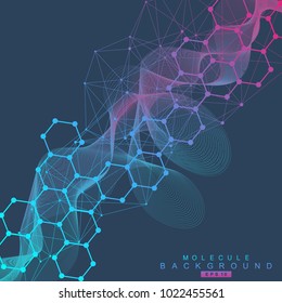Geometric abstract background with connected line and dots. Structure molecule and communication. Scientific concept for your design. Medical, technology, science background. Vector illustration