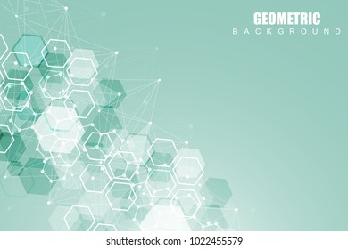 Geometric abstract background with connected line and dots. Structure molecule and communication. Scientific concept for your design. Medical, technology, science background. Vector illustration
