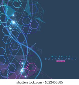 Geometric abstract background with connected line and dots. Structure molecule and communication. Scientific concept for your design. Medical, technology, science background. Vector illustration