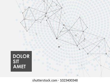 Geometric abstract background with connected line and dots with halftone effect.
