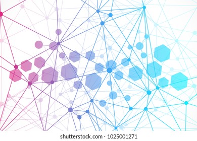 Geometric abstract background with connected line and dots. Structure molecule and communication. Scientific concept for your design. Medical, technology, science background. Vector illustration