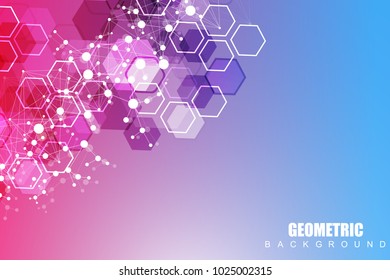 Geometric abstract background with connected line and dots. Structure molecule and communication. Scientific concept for your design. Medical, technology, science background. Vector illustration