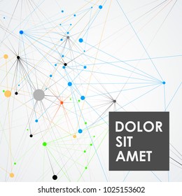 Geometric abstract background with connected line and dots with halftone effect.