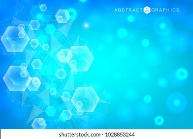 Geometric abstract background with connected line and dots. Structure molecule and communication. Scientific concept for your design. Medical, technology, science background. Vector illustration