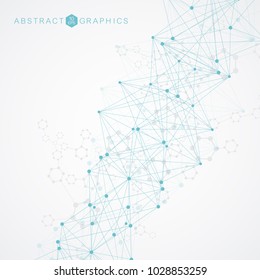 Geometric abstract background with connected line and dots. Structure molecule and communication. Big Data Visualization. Medical, technology, science background. Vector illustration
