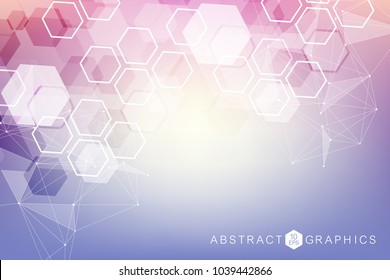 Geometric abstract background with connected line and dots. Structure molecule and communication. Scientific concept for your design. Medical, technology, science background. Vector illustration