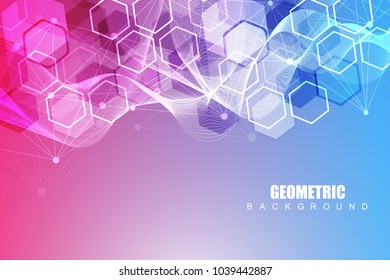 Geometric abstract background with connected line and dots. Structure molecule and communication. Scientific concept for your design. Medical, technology, science background. Vector illustration