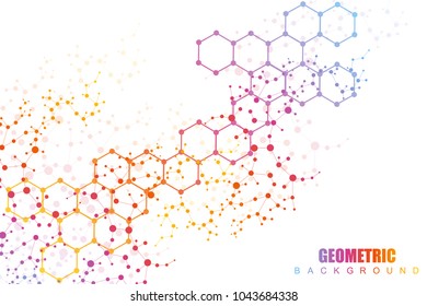 Geometric abstract background with connected line and dots. Structure molecule and communication. Scientific concept for your design. Medical, technology, science background. Vector illustration