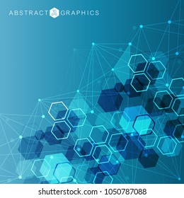 Geometric abstract background with connected line and dots. Structure molecule and communication. Scientific concept for your design. Medical, technology, science background. Vector illustration