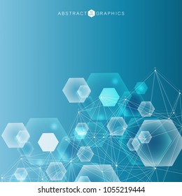 Geometric abstract background with connected line and dots. Structure molecule and communication. Scientific concept for your design. Medical, technology, science background. Vector illustration