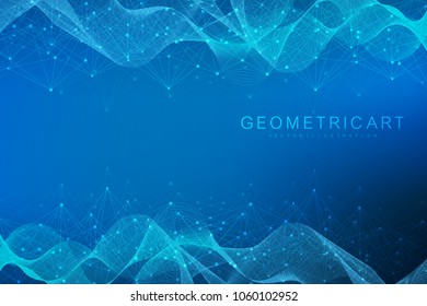 Geometric abstract background with connected line and dots. Structure molecule and communication. Big Data Visualization. Medical, technology, science background. Vector illustration