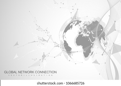 Geometric abstract background with connected line and dots. Graphic background for your design. Vector illustration