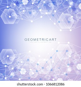 Geometric abstract background with connected line and dots. Structure molecule and communication. Scientific concept for your design. Medical, technology, science background. Vector illustration