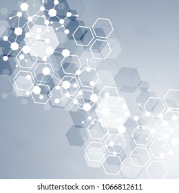 Geometric abstract background with connected line and dots. Structure molecule and communication. Scientific concept for your design. Medical, technology, science background. Vector illustration