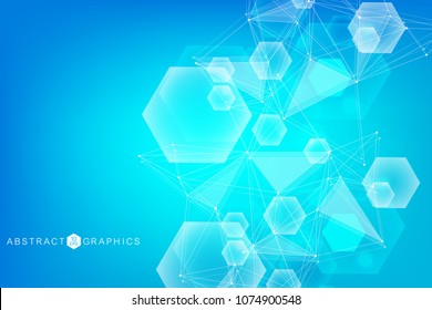 Fondo geométrico abstracto con líneas y puntos conectados.Estructura molécula y comunicación. Concepto científico para su diseño. Antecedentes médicos, tecnológicos, científicos. Ilustración del vector