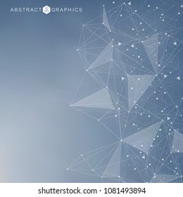 Geometric abstract background with connected line and dots. Structure molecule and communication. Scientific concept for your design. Medical, technology, science background. Vector illustration