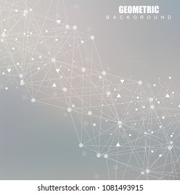 Geometric abstract background with connected line and dots. Structure molecule and communication. Scientific concept for your design. Medical, technology, science background. Vector illustration
