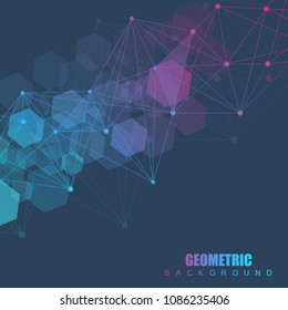 Geometric abstract background with connected line and dots. Structure molecule and communication. Scientific concept for your design. Medical, technology, science background. Vector illustration