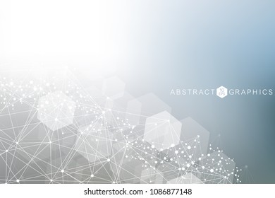 Geometric abstract background with connected line and dots. Structure molecule and communication. Scientific concept for your design. Medical, technology, science background. Vector illustration