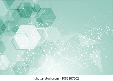 Geometric abstract background with connected line and dots. Structure molecule and communication. Scientific concept for your design. Medical, technology, science background. Vector illustration
