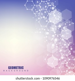 Geometric abstract background with connected line and dots. Structure molecule and communication. Scientific concept for your design. Medical, technology, science background. Vector illustration