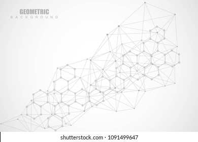 Geometric abstract background with connected line and dots. Structure molecule and communication. Scientific concept for your design. Medical, technology, science background. Vector illustration