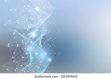 Geometric abstract background with connected line and dots. Structure molecule and communication. Scientific concept for your design. Medical, technology, science background. Vector illustration