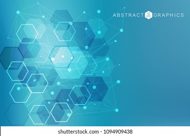 Geometric abstract background with connected line and dots. Structure molecule and communication. Scientific concept for your design. Medical, technology, science background. Vector illustration