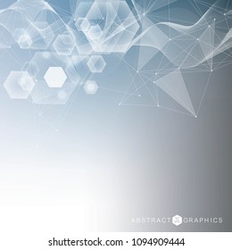 Geometric abstract background with connected line and dots. Structure molecule and communication. Scientific concept for your design. Medical, technology, science background. Vector illustration.