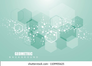 Geometric abstract background with connected line and dots. Structure molecule and communication. Scientific concept for your design. Medical, technology, science background. Vector illustration