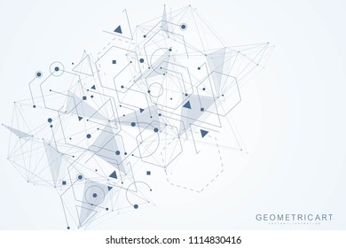 Geometric abstract background with connected line and dots. Structure molecule and communication. Scientific concept for your design. Medical, technology, science background. Vector illustration