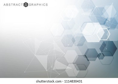 Geometric abstract background with connected line and dots. Structure molecule and communication. Scientific concept for your design. Medical, technology, science background. Vector illustration
