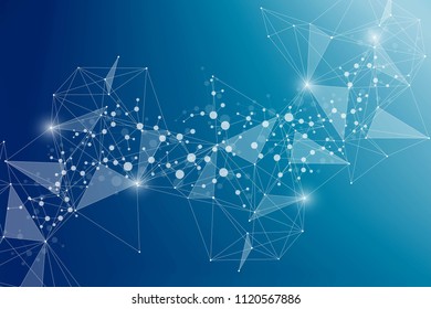 Geometric abstract background with connected line and dots. Structure molecule and communication. Scientific concept for your design. Medical, technology, science background. Vector illustration